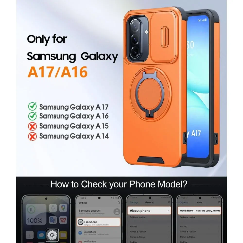 JAME Samsung Galaxy A16 A17 5G Case Slide Camera Cover Ring Kickstand Armor